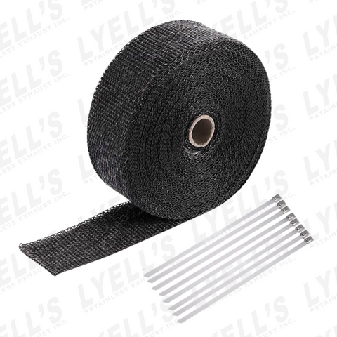 Black Exhaust Heat Wrap 2'' x 50 ' with Stainless Steel Clamps